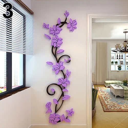 3D Flower Vine Wall Stickers Refrigerator Window Cupboard Home Decorations