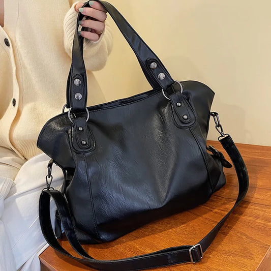 Big Black Shoulder Bags for Women Large Hobo Shopper Bag Solid Color Quality