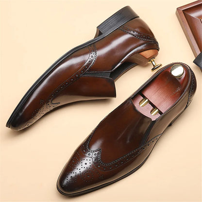 Genuine Leather Men Brogue Business Wedding Banquet Shoes Casual Flat Shoes