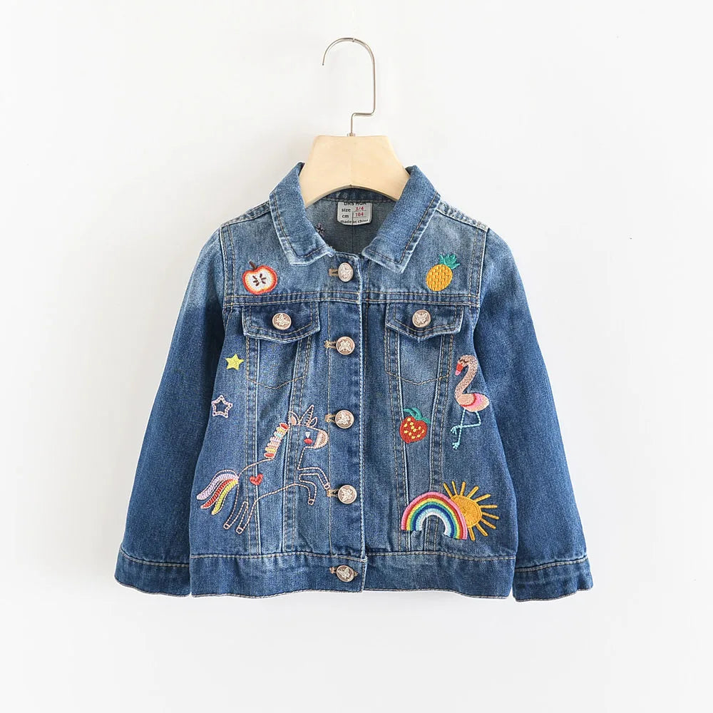 Girls Denim Jackets Children Jacket Unicorn Embroidery Jeans jacket