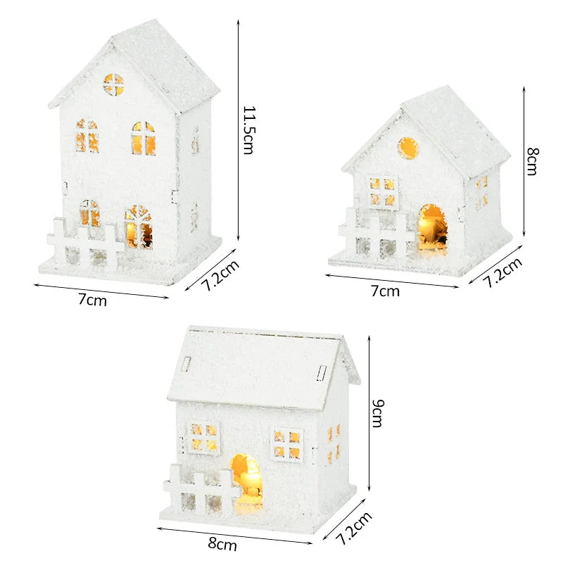 2025 New Year Led Light Wooden House With Snowflake Luminous Cabin