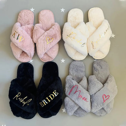 Personalized Bridal Slipper Bridesmaid Gifts Wedding Bridesmaid Fluffy