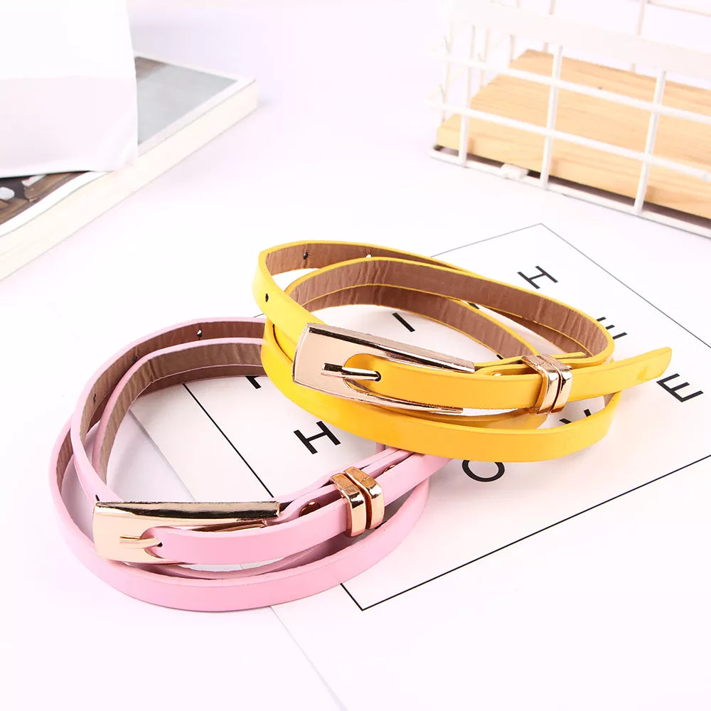 Fashion Female Thin PU Leather Narrow Waistband Belt for Girl Skinny Candy Belt