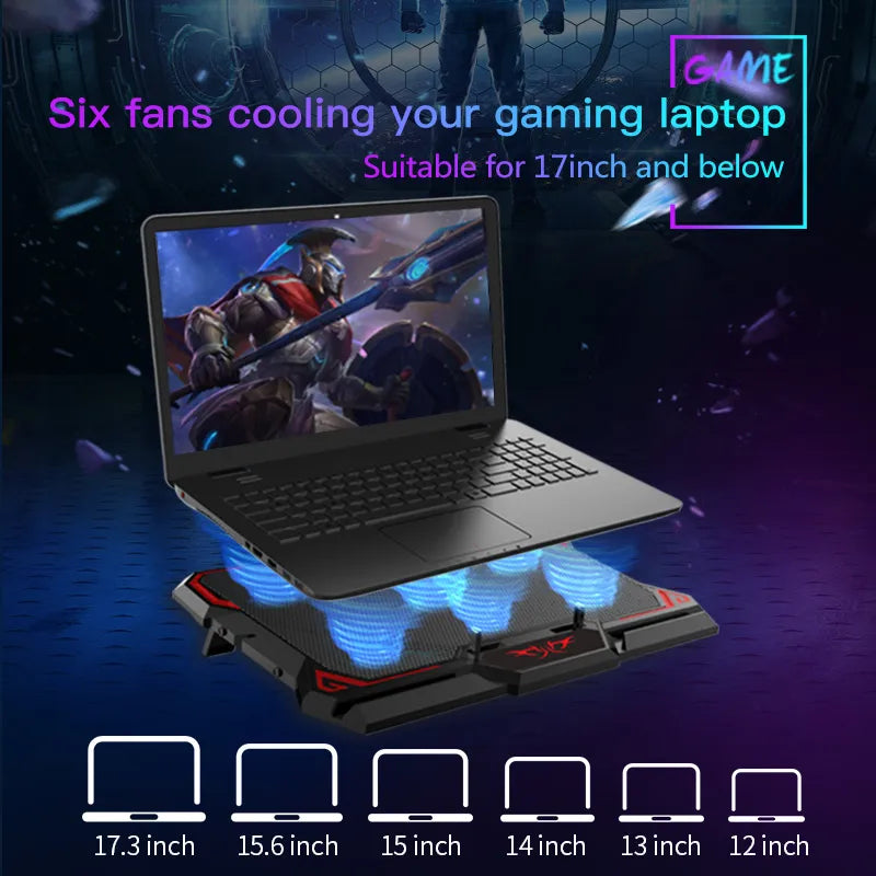 COOLCOLD 17inch Gaming Laptop Cooler Six Fan Led Screen Two USB Port 2600RPM