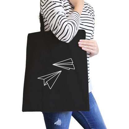 Paper Airplane Black Canvas Bag Gifts Ideas for BFF Tote Bags