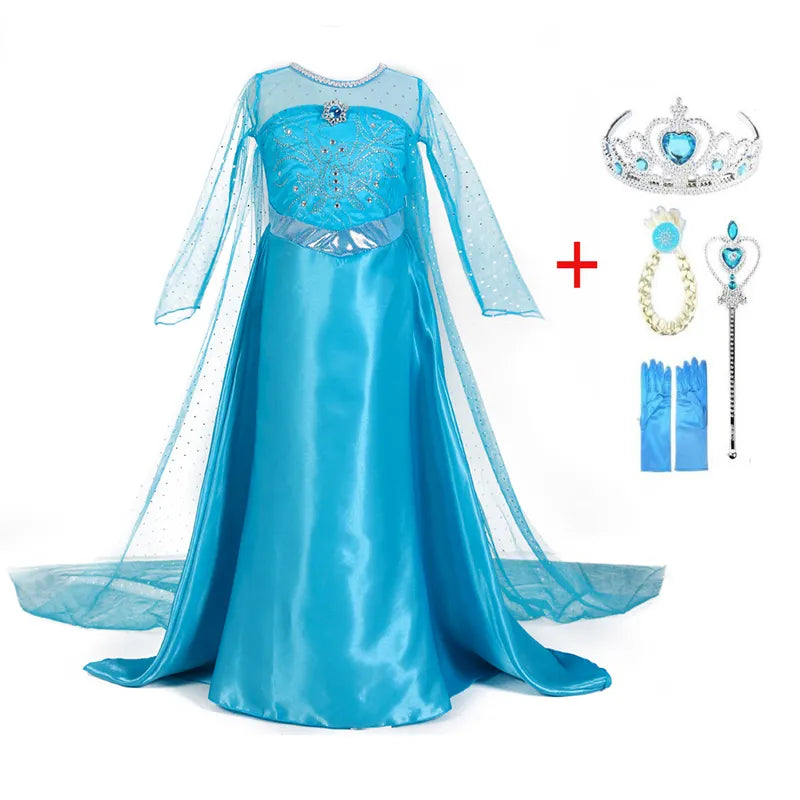 Princess Girl Dresses Snow Queen Elsa Costume for Kids Cosplay Dress Up