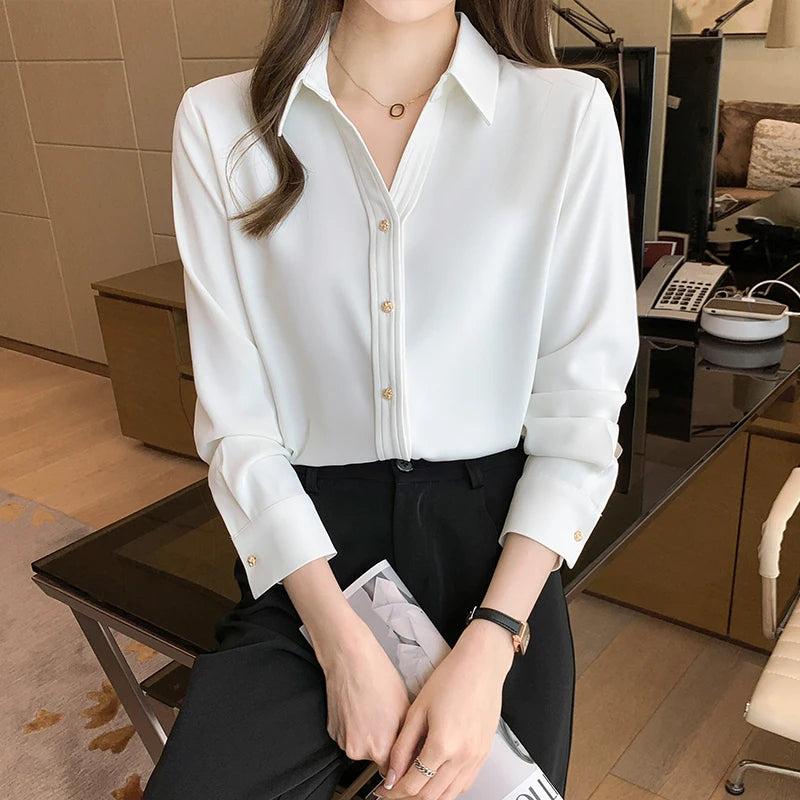 Korean Fashion Women Silk Shirts Satin Blouses Women Long Sleeve Shirts