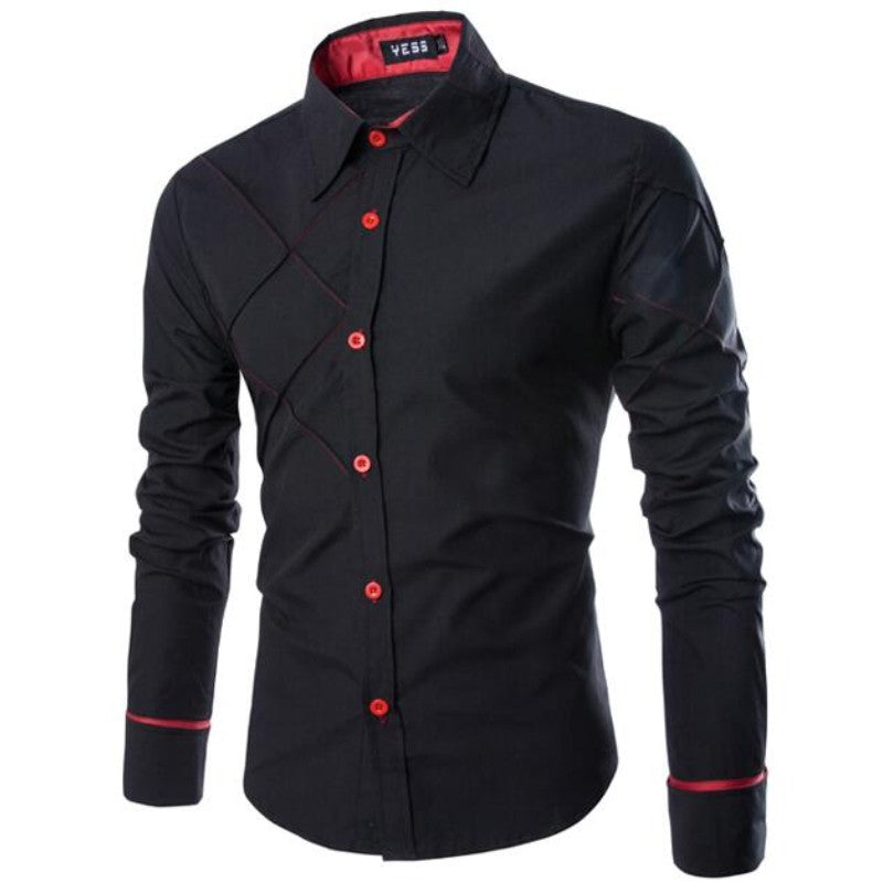 Men's Slim Formal Shirts Fashion Camouflage Long Sleeve Cotton Shirt Work Wear