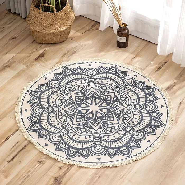 Nordic Round Carpets Bohemia Ethnic Tassel Yellow Mandala Carpet Living Room