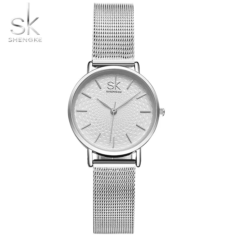 SK Super Slim Sliver Mesh Stainless Steel Watches Women Top