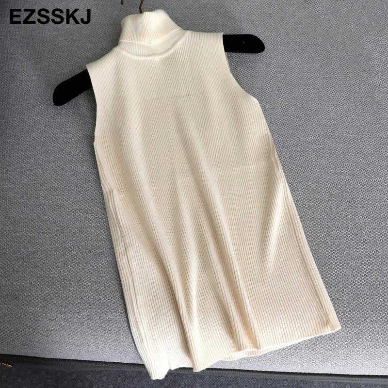 Elegant Top Spring Autumn Knitted Tank Top Women Blouse Turtlenck Sexy