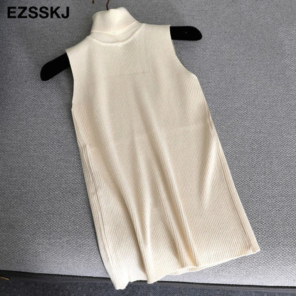 Elegant Top Spring Autumn Knitted Tank Top Women Blouse Turtlenck Sexy