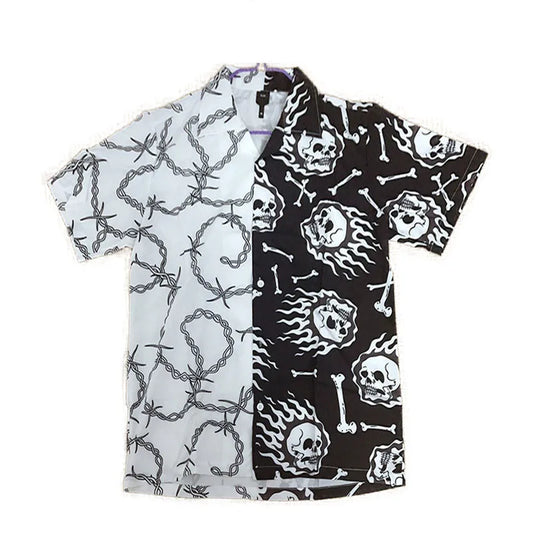 Purple Black Patchwork Vintage Shirt New Summer Men Hawaiian Short Sleeve Shirt
