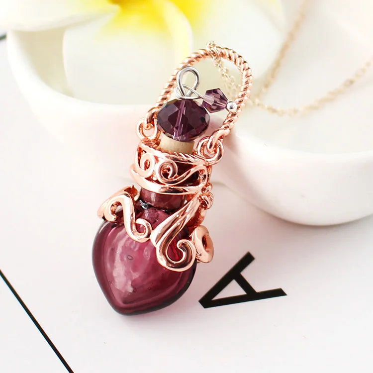 1PC Murano Glass Perfume Necklace Small Heart Essential Oil Bottle Pendants