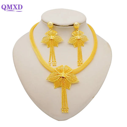 Ethiopian Dubai Gold Color Jewelery Sets for Women Girl Bridal Tassel Flower