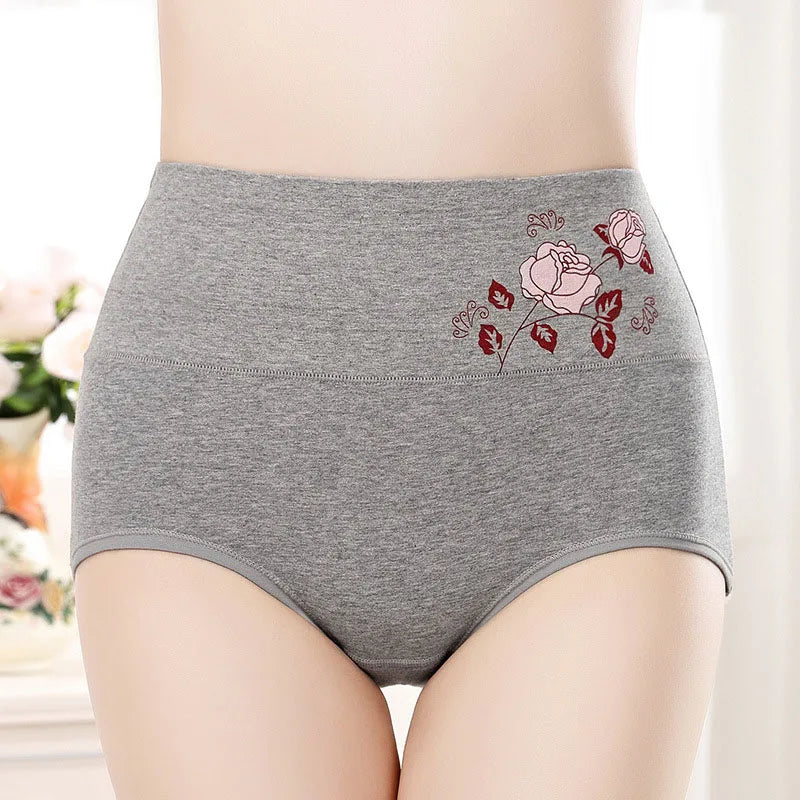 New Women's Cotton Panties High Waist Briefs Embroidery Lingerie Fashionable