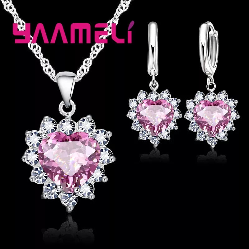 New Suit Heart Shape  Fashion Women Wedding Silver Jewelry Set