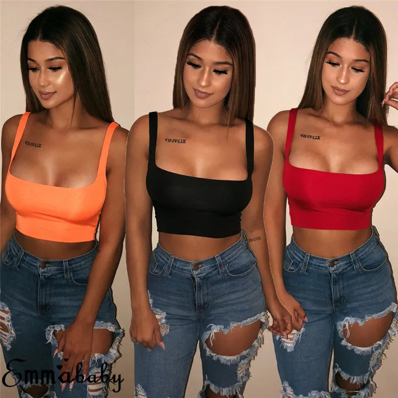 Sexy Women Solid Strappy Tank 2019 Vest Crop Top Summer Beach Party