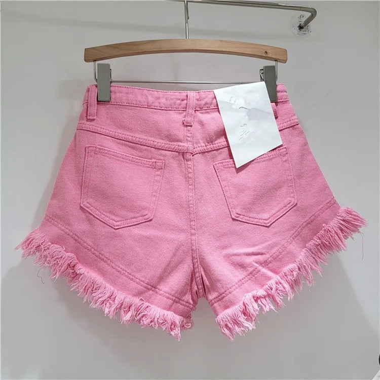 Fashion High Waisted Tassel Denim Shorts Women 'S Summer Popular Girls