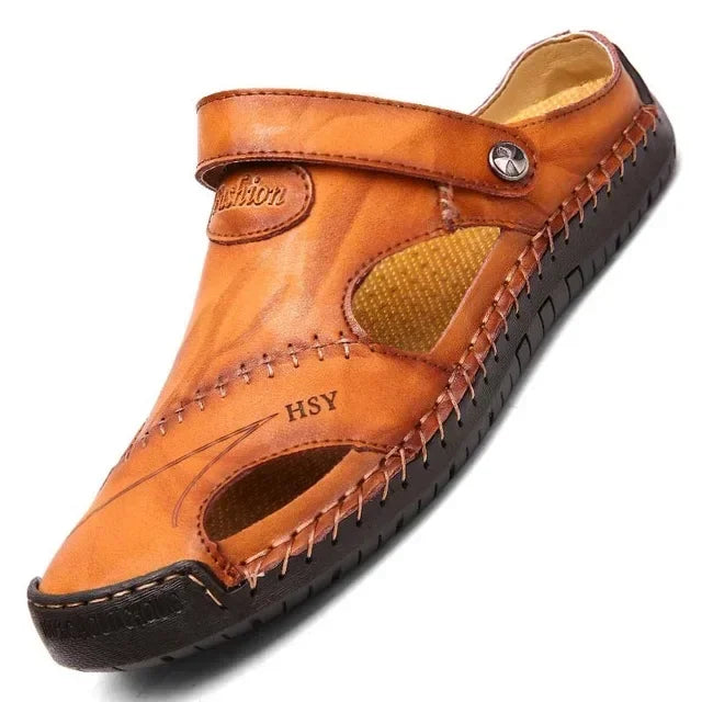 Summer Men's Sandals Genuine Leather Sandals Slides Breathable Rome