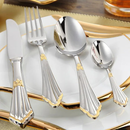 4Pcs Luxury Partial Gold Cutlery Set Dinnerware Set Tableware Dinner Flatware