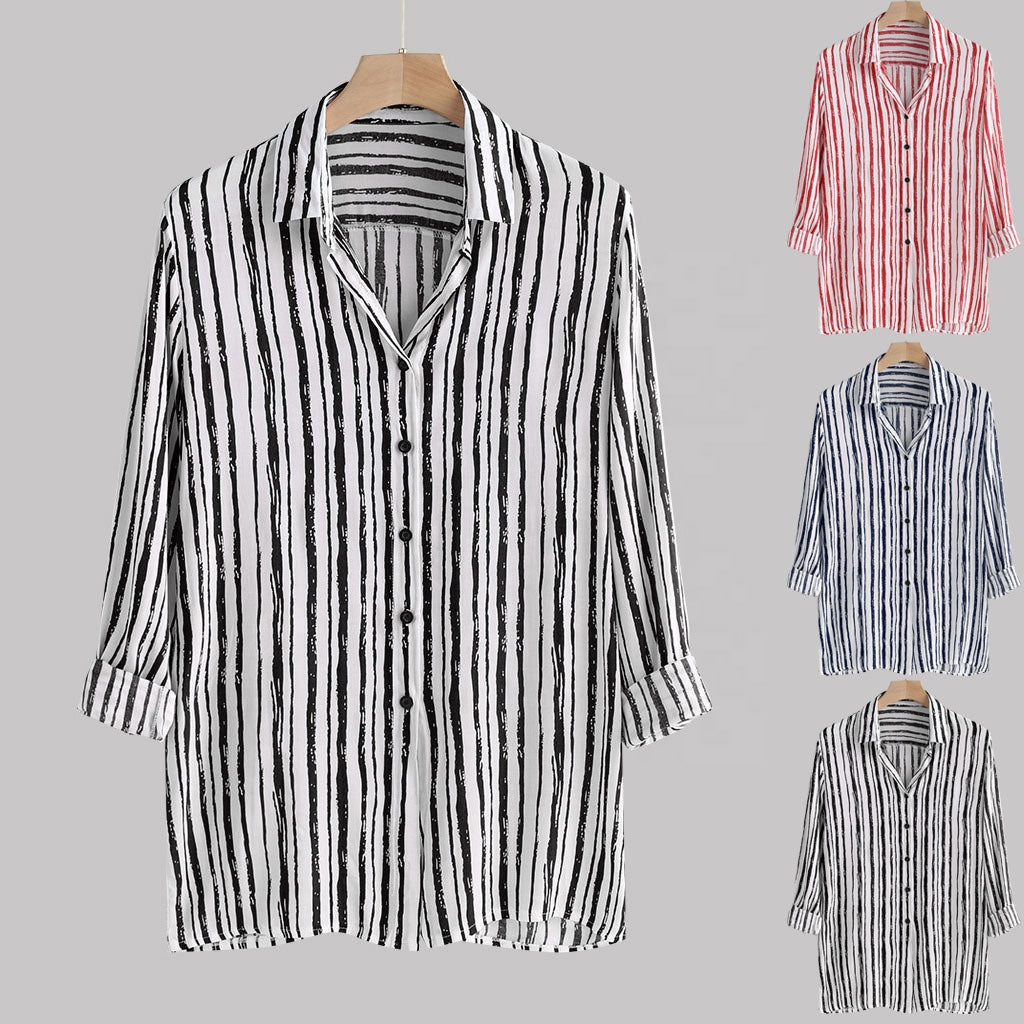 XLL 1105 New Spring Summer  Series Button Up Shirt Mens Striped Printed shirts