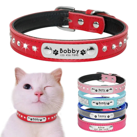 Leather Cat Collar Personalized Cat Collar for Puppy Pet Nameplate Collar