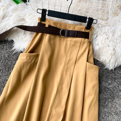 Slim High Waist A-Line Skirts Spring Summer Irregular Elegant Midi Korean Skirt