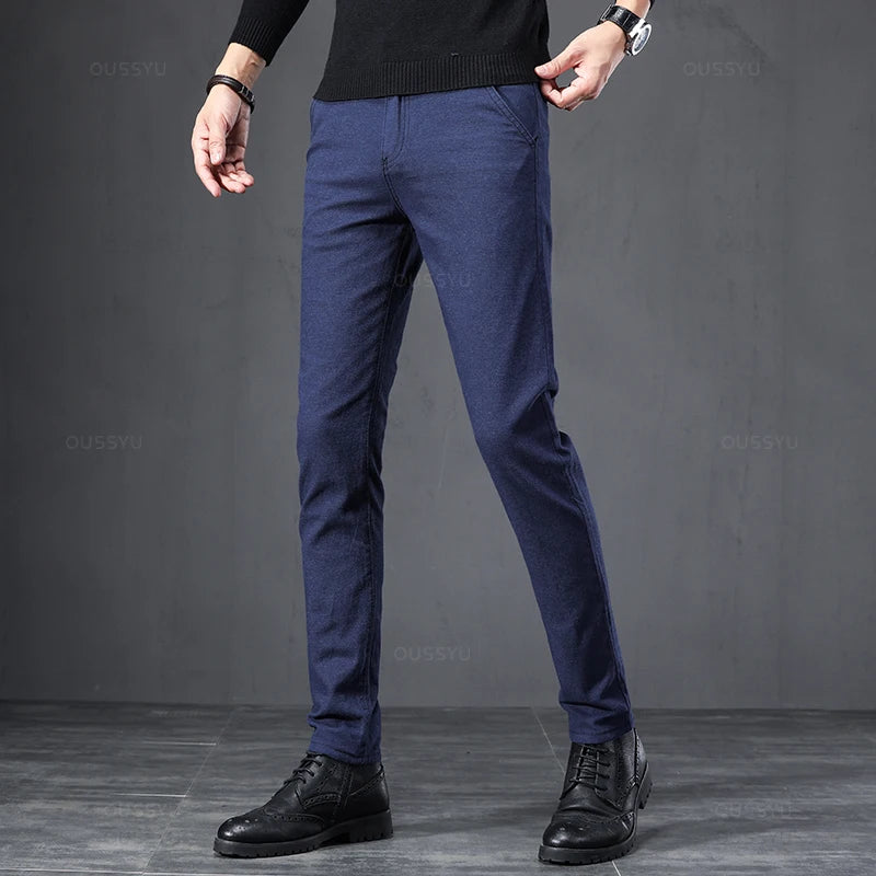 Spring Autumn Business Dress Pants Men Elastic Waist Frosted Fabric Casual