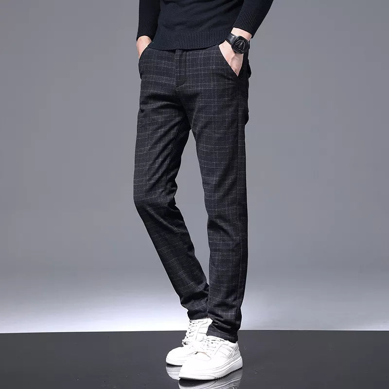 Spring Pants Men Stretch Slim Fit Elastic Waist Business Classic Korean Cargo