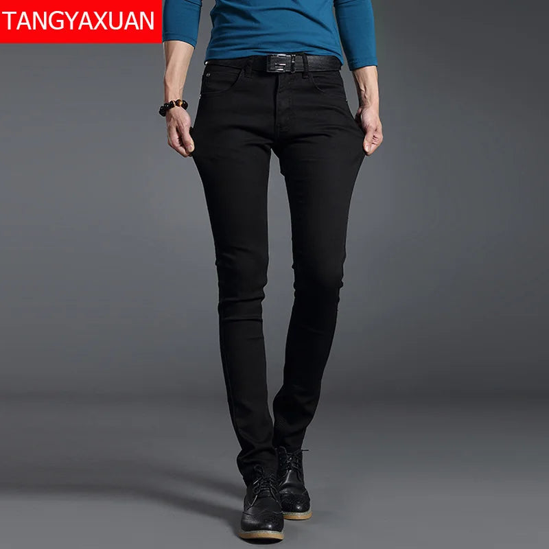 Jeans Men Stretch Solid Black Blue Skinny Slim Fit 2022 Spring and Summer pants