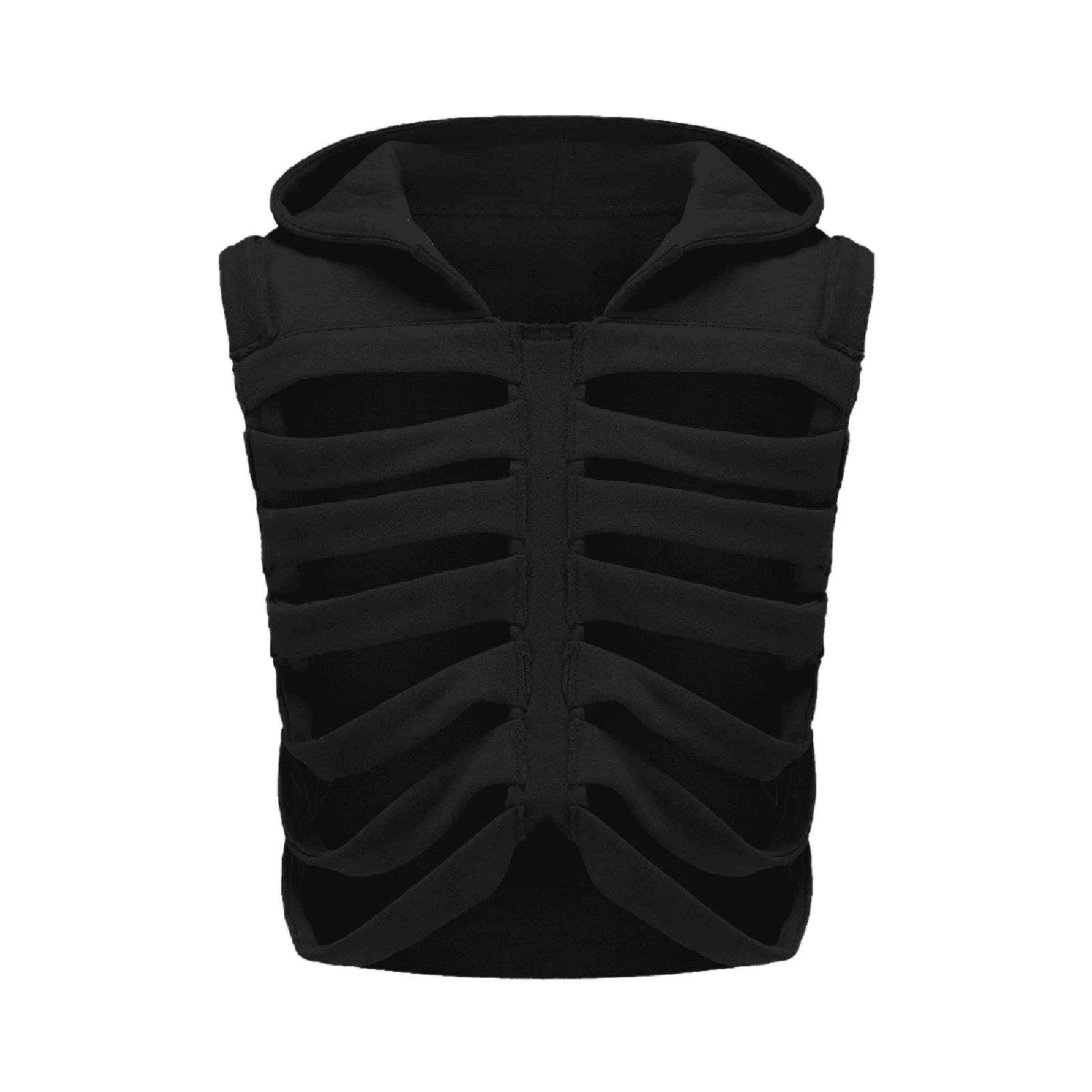 Women Vest Coat Chic Sleeveless Hooded Vest Hollowed Skeleton Hoodie