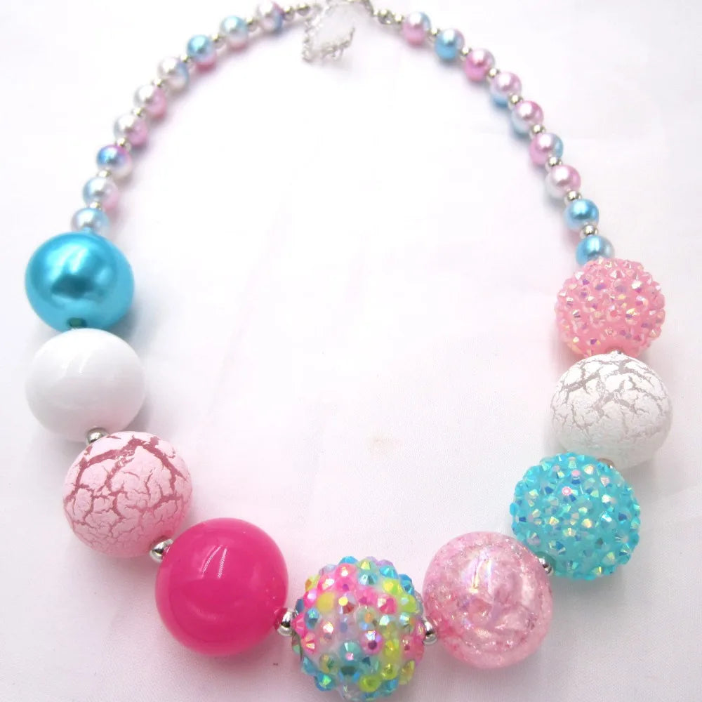 1Set 2023 New Child Chunky Beads Necklaces Colorful Toddler Girls Pearl