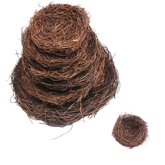 8-25cm Vintage Round Rattan Bird Nest Handmade Craft Bird Nest Easter Egg Decor