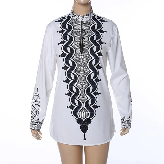 Mens African Style Dashiki Ethnic White Hippie Shirt Longline Stitching Tops