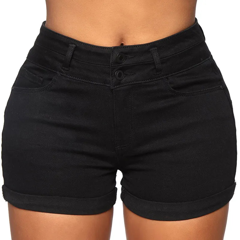 Liooil Cotton Stretchy High Waist Jean Shorts With Pocket Zipper Denim Shorts