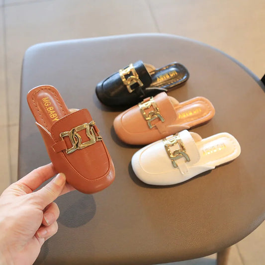 Children Sandals for Girls 2022 Summer New Girls Covered Toes Flat Leather