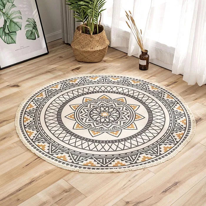 Nordic Round Carpets Bohemia Ethnic Tassel Yellow Mandala Carpet Living Room