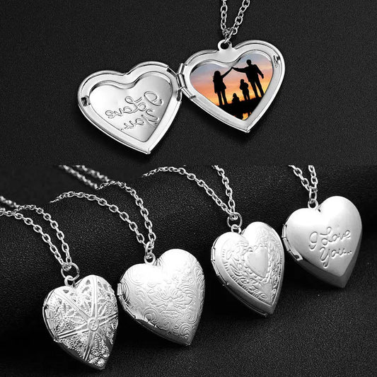 Openable Love Heart Locket Pendant Women Necklace Silver Color Chain Memory