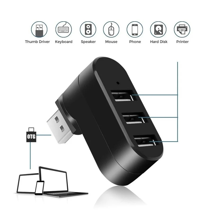 3 Port Multi 2.0 USB HUB Mini USB Hub High Speed Rotate Splitter