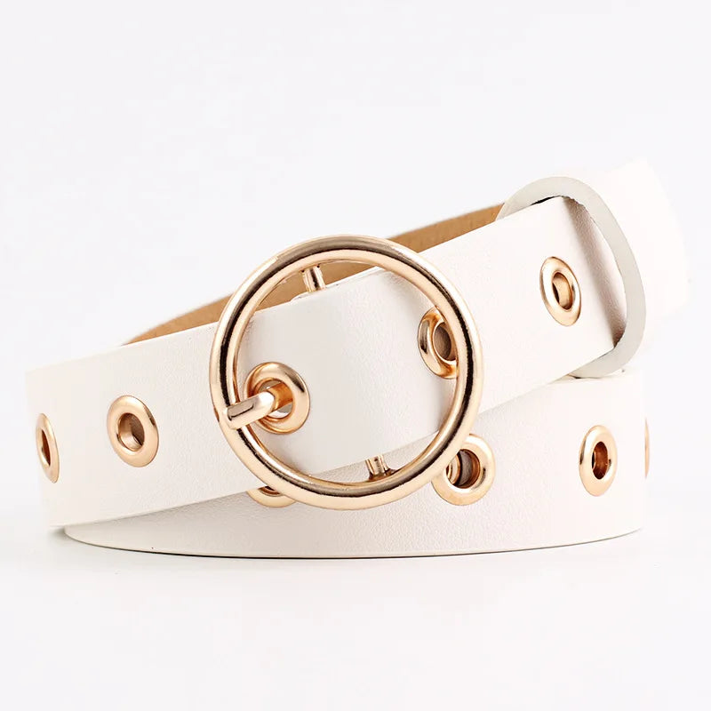 Metal Hole Metal Belt Women Girl Quality Imitation Leather Belt