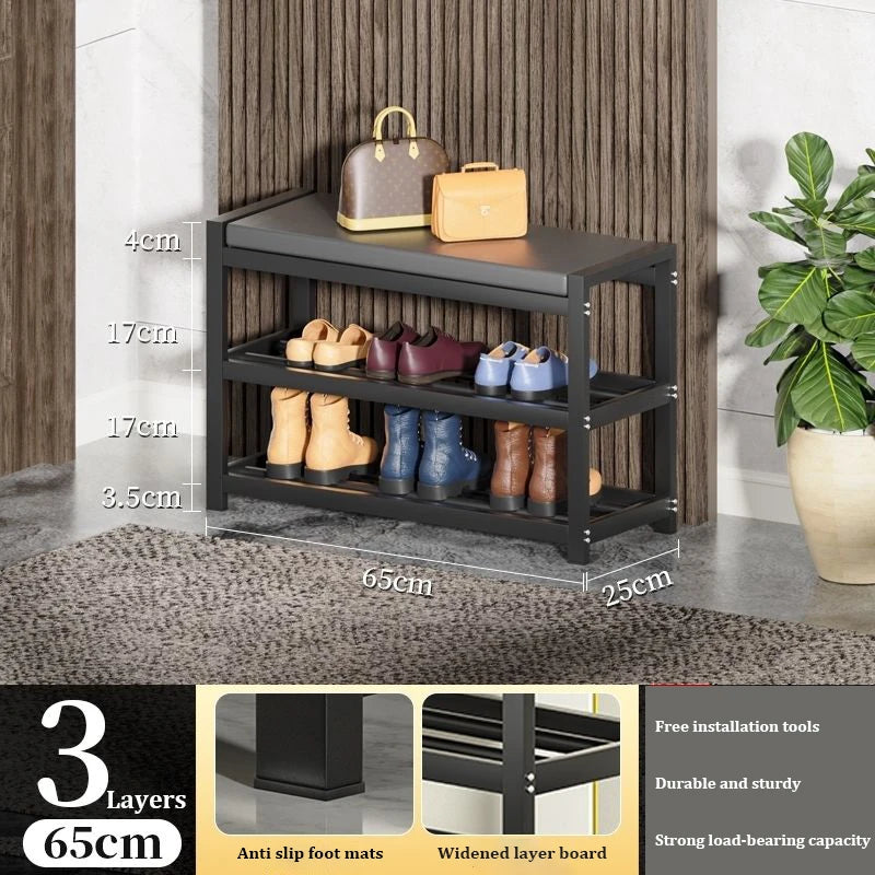 Light Luxury Multi-Layer Shoe Rack Livingroom Entry Hallway Seat Stool Storage