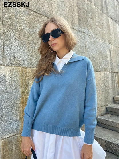 Autumn Winter Casual Chic V-Neck Oversize Thick Sweater Pullovers