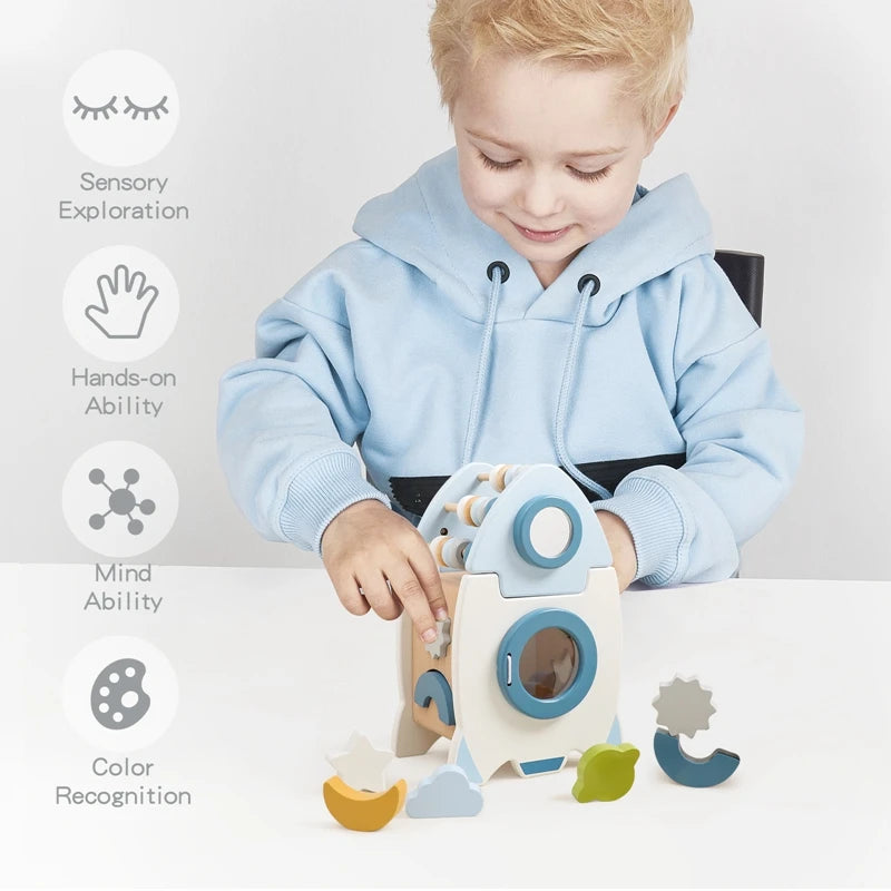Wooden Montessori Rocket Toy  Rocket Block Docking Toy Shape Recognition
