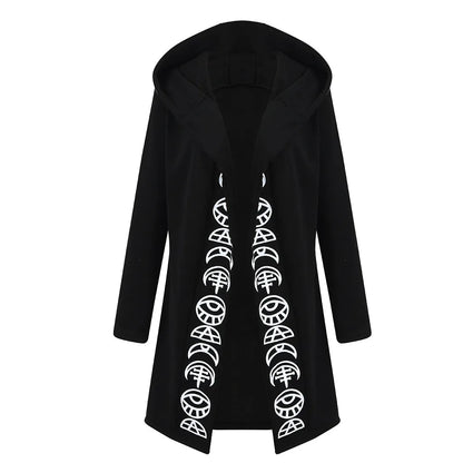 Gothic Punk Black Long Women Hoodies Sweatshirts Moon Print Long Sleeve Hoodie