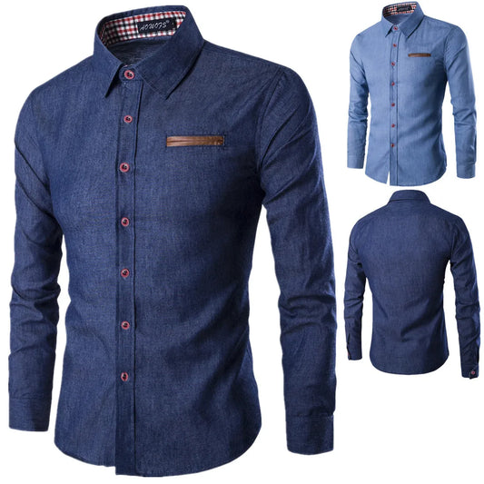 Long Sleeve Denim Shirt Men Spring Summer Casual Basic Shirts Pockets