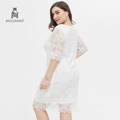 Fashionable Fall Wear Crew Neck Half Sleeve White Lace White