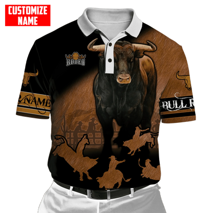 Personalized Name Bull Riding 3D All Over Printed Mens Polo Shirt