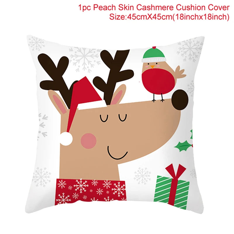 Merry Christma Decorations for Home Reindeer Santa Claus Tree Cushion Cover