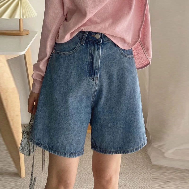 Classic Denim Shorts Women Summer Blue High Waist Shorts Jeans Womens Shorts